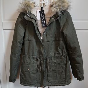 H&M Pile-lined Parka size 2 khaki green
